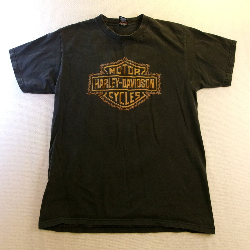 Harley-Davidson Mens Large T-Shirt Black Barbed Wire Logo Youngstown OH‎ Graphic